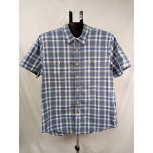 Lucky Brand Men's Blue/White Plaid Short Sleeve Button Down Shirt Size Large